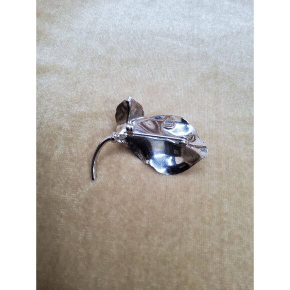 Vintage Rch-King Sterling Silver and Simulated Pearl, Leaf Shaped Brooch - Picture 10 of 10